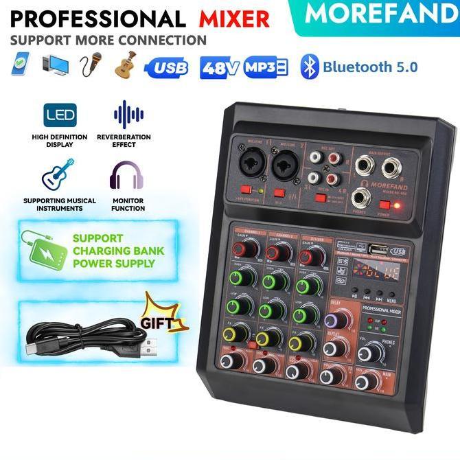 Ajuste- Morefand Re 405 Mini Mixer, 4 Saluran 2 Band Equalizer, Efek Pengulangan/Delay, Mendukung Ko