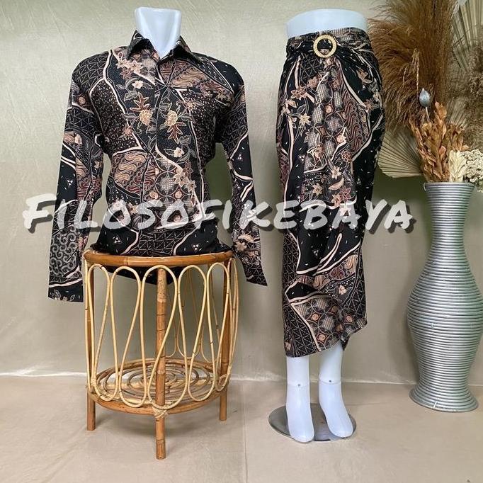DISKON FILOSOFI KEBAYA - ROK LILIT BATIK COUPLE KEMEJA LENGAN PANJANG SET ROK BATIK MOTIF TERBARU Ko
