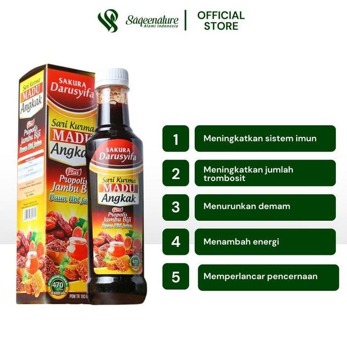 Higher- Saqeenature Sari Kurma Madu Angkak Plus Daun Ubi Jalar 470 Gram Suplemen Herbal Cair Bpom