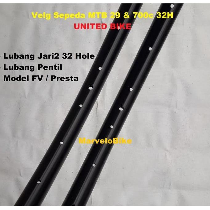 Rims Velg Sepeda MTB 29 Fixie RoadBike 700c 32 Hole FV Merk UNITED