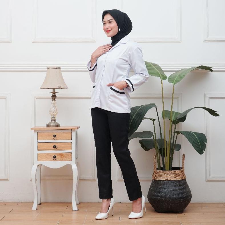 Banting Harga Baju Dinas Putih Wanita Baju Putih Lis Hitam Pns/Pdh/Asn/Guru/Perawat Bidan
