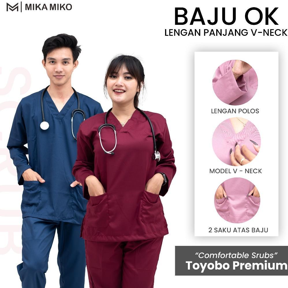 Bagus Mikamiko Baju Ok Perawat [Gratis Bordir Nama] Oka Lengan Panjang Scrub Dokter Bidan Stenen Med