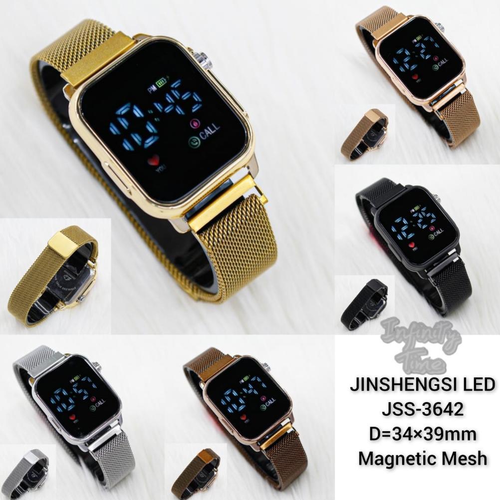 HOT Jam Tangan LED Watch JSS3642 Magnet Pasir Digital Cowok Cewek Strap Rantai Pasir Stainless