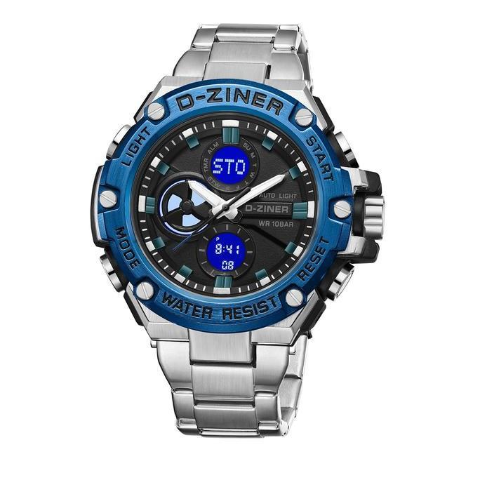 Toki- Dziner Jam Tangan Pria 8347 Rantai Stainless Steel Double Time Ter Resistant 10Atm Kaca Tches 