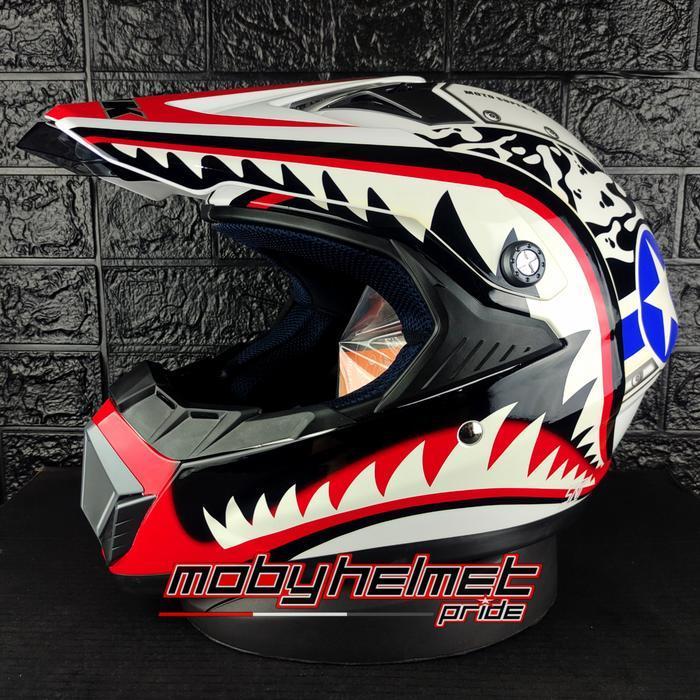 Helm Ink Super X Predator Motocross Supermoto - White Red - Shark Original Dan Terpercaya