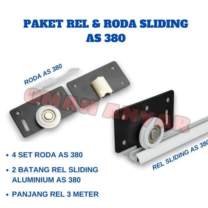 (POTONG JADI 2) Paket Rel Pintu dan Roda Sliding untuk Lemari AS-380 Huben