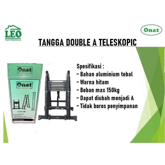 TANGGA DOUBLE A TELESKOPIK TELESCOPIC 2,2 X 2,2 4,4 M LADDER ALUMINIUM BLACK ONAT ORIGINAL DAN TERPE