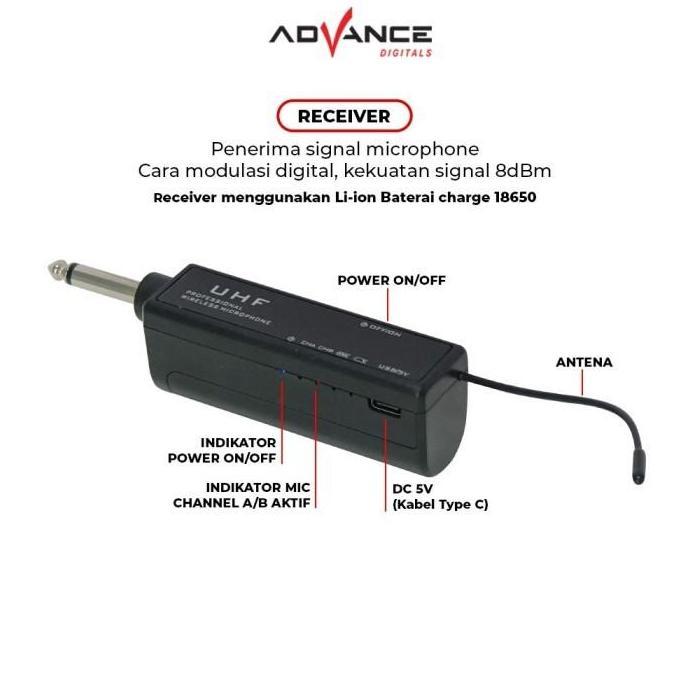 Promo Advance Mic 105 Profesional Mic Wireless Silver Metalic Mic-105