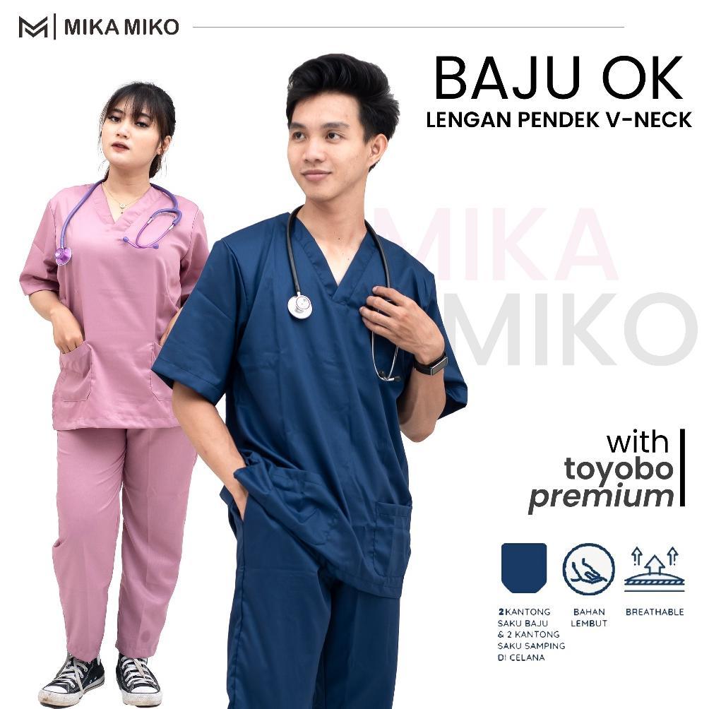 Murah Mikamiko - Baju Ok Dokter [Gratis Bordir Nama] Scrub Oka Lengan Pendek Stenen Perawat Bidan Me