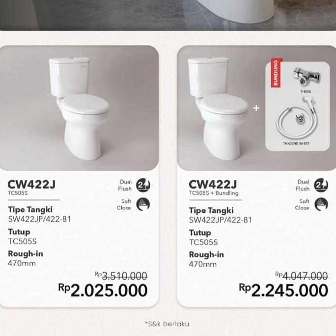 CLOSET DUDUK TOTO CW422J / KLOSET DUDUK TOTO CW 422 J / TOILET TOTO CW422J