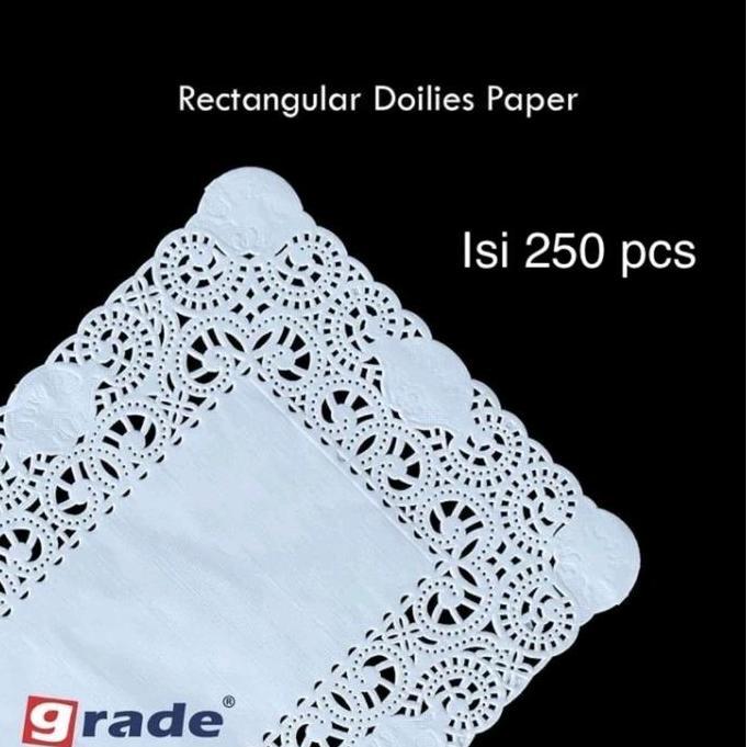 Doilies Paper Persegi 20x30cm / Kertas Renda / Alas Kue isi 250pcs Plastik Putih Kitchenware