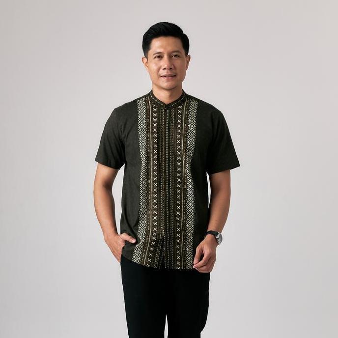 Asliori- Baju Koko Pria E2Ten Siraj | Koko Pria Modern Lengan Pendek Motif