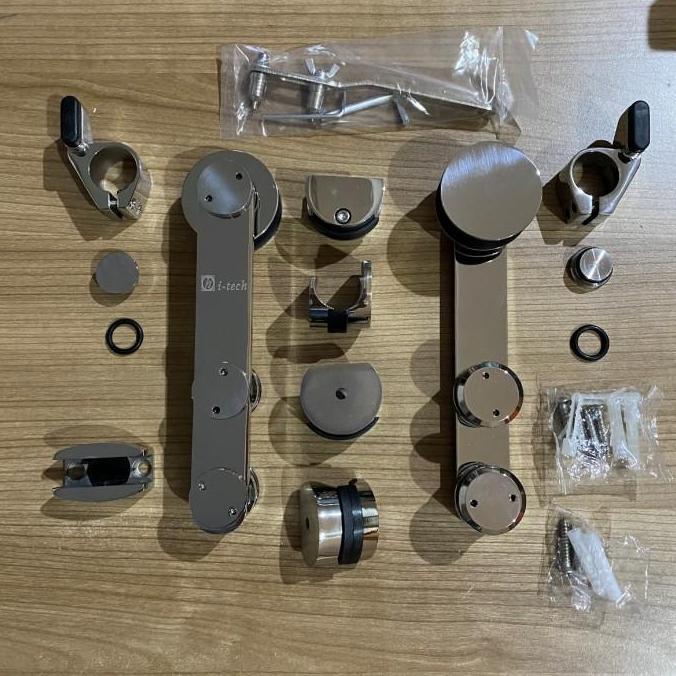 Set Acc Roda Pintu Kaca Sliding Glass Frameless Door Bracket Ke Tembok