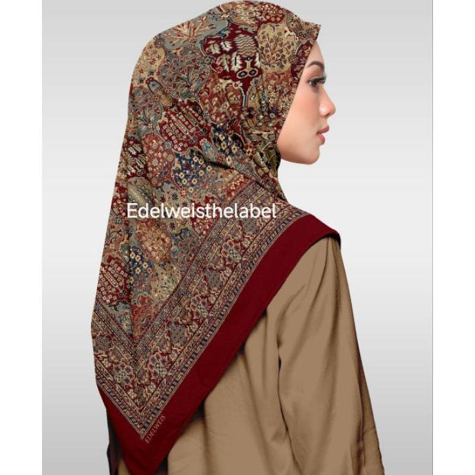 Maroon Etnic Garden/Voal Premium/115*115/130*130/Hijab Syari/Hijab Jumbo/Hijab Motif