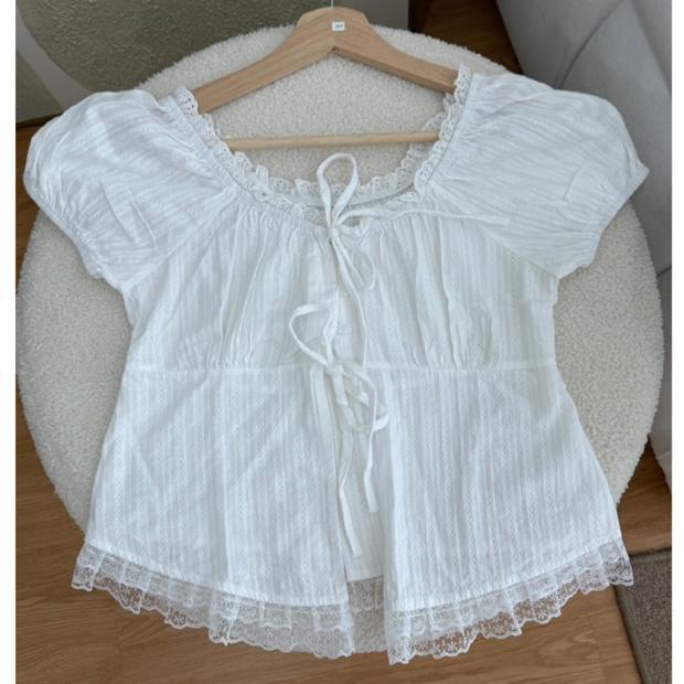 Berkualitas Milana Lace Puff Top / Atasan Wanita / Blouse / Atasan Cantik / Atasan Putih