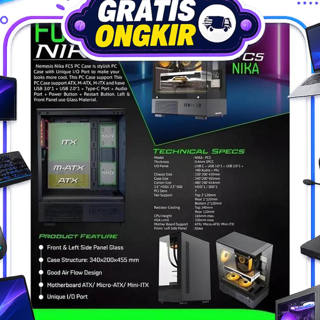 Casing Case Pc Gaming Nyk Nemesis Nika Fc5 Atx Tempered Glass Case Pc Gaming