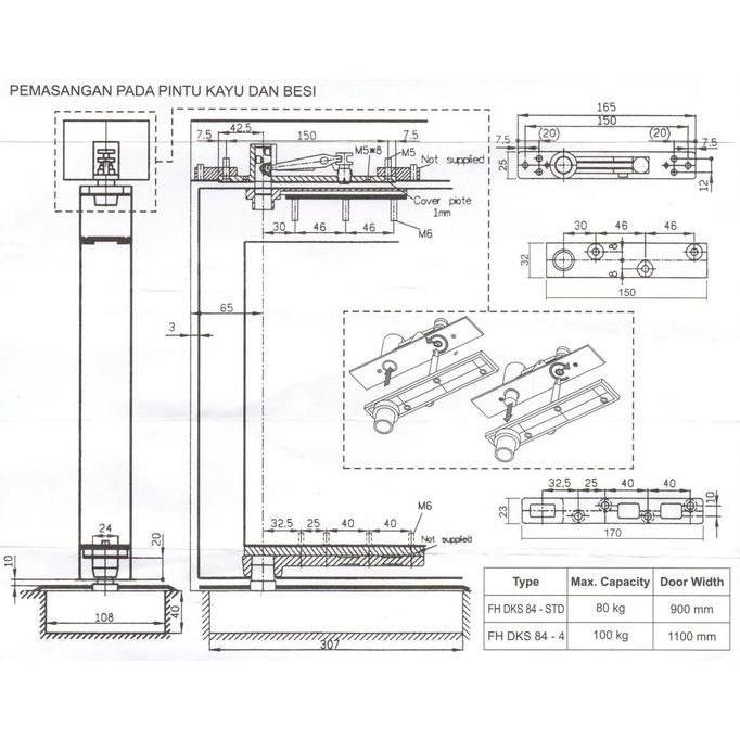 Aksesoris Floor Hinge Pintu Frame Kayu Aluminium Besi Pivot Strap