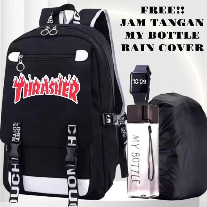 Tas Sekolah Uniseks Tas Ransel Bahu GandaTas Laptop Mochila 4in1 E:THRASHER 5T 0102 Cowo Dewasa Kara