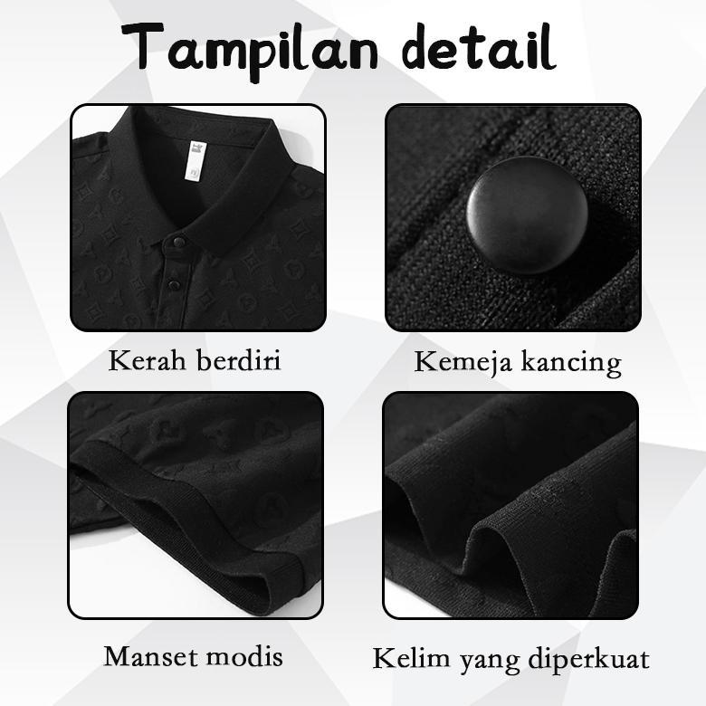 BESTPROMO Kaos Kerah Pria Polo shirt lengan pendek bermotif polo shirt kaos berkerah pria hitam/puti