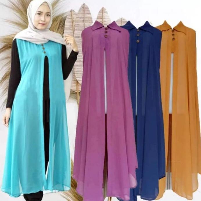 Tahan Lama  Long Outer Cardigan Kardigan Gardigan Wanita Panjang Fashion Muslim Kekinian Terbaru Tan