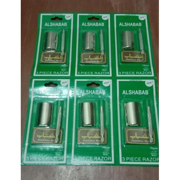 (1Pack Isi 6 Pcs) Alat Cukur+Silet Gagang Besi Alshabab/Alat Cukur Kumis/Cukuran Kumis