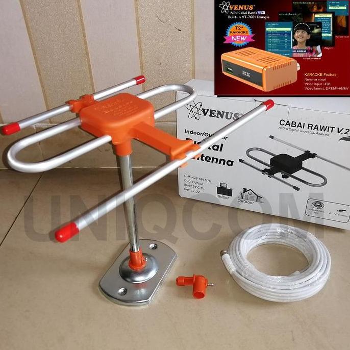 Paket Antena TV Digital Venus Cabai Rawit V2 + STB DVBT2 Venus Mini