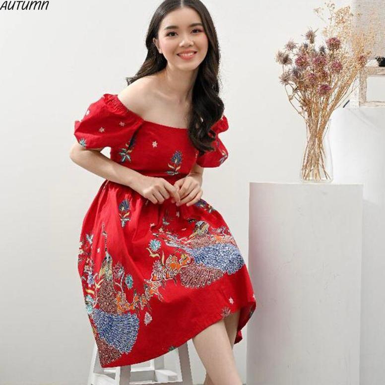 Bergaransi Autum Dress Batik Wanita Sabrina Vm Dress Wanita Batik Modern Gaun Pesta Aline Terusan Ke