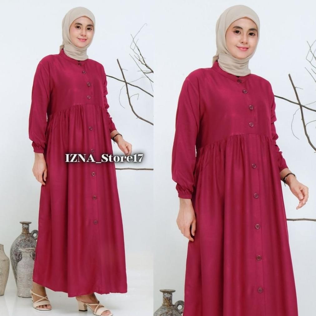 Unik Gamis Rayon Twill Premium Polos Gamis Rayon Twill Kancing Depan Busui Ruffle Gamis Muslim Homey