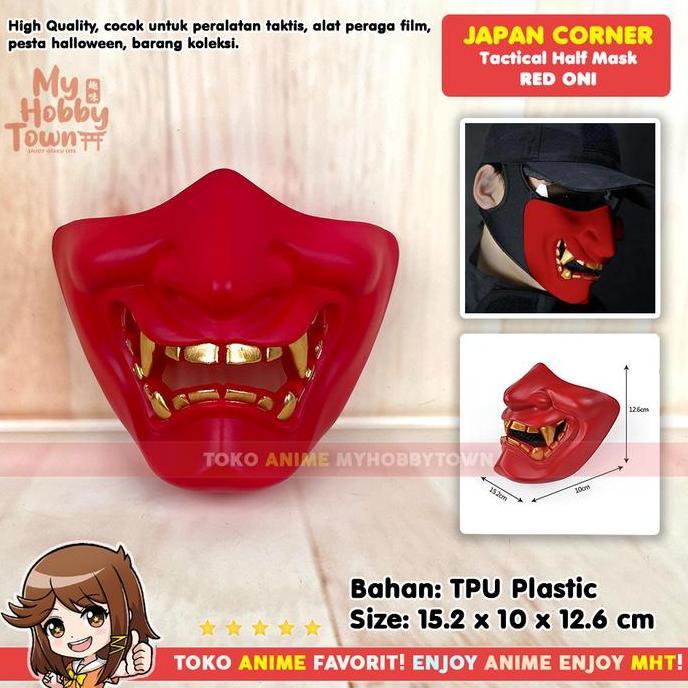 Topeng Anime Jepang Noh Kabuki Hannya Merah Oni Demon Mask Half Face