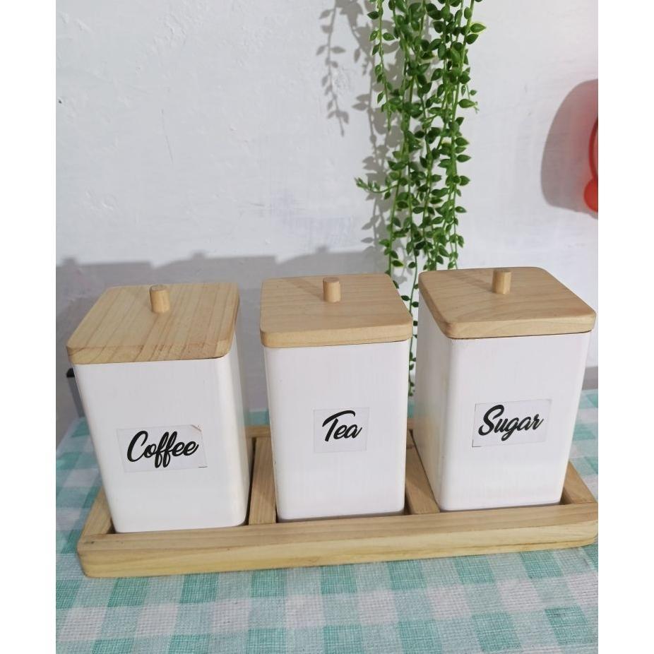 Toples Tempat Kopi Gulo Teh Garam Set Kayu