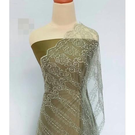 Paket Lengkap Kain Bridesmaid / Kain Satin Velvet Premium Dark Olive + Brukat Tile Soft Green