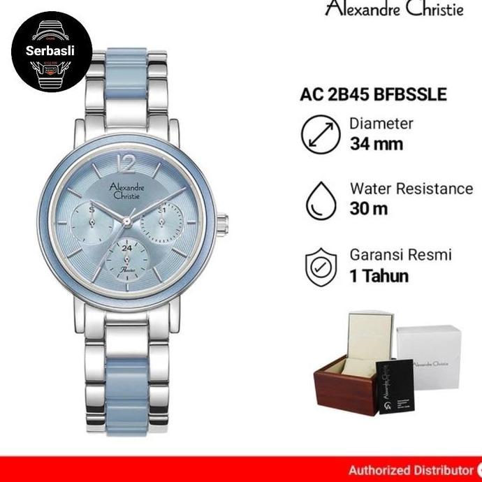 Jam Tangan Wanita Alexandre Christie Multifunction AC 2B45 BFBSSLE Blue Dial Silver Dual Tone Stainl