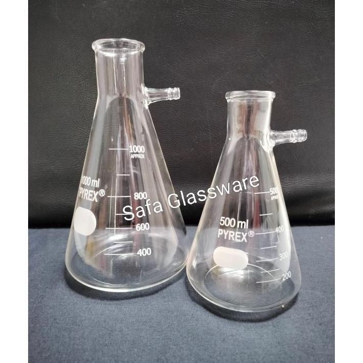Filtering Flask 1000Ml Pyrex / Labu Erlenmeyer Pipa Samping / Labu Hisap