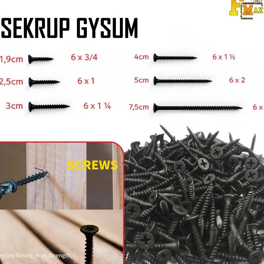 1 Kotak 900Gr Sekrup Gypsum 2.5Cm - 7.5Cm Baut Sekrup Kayu Drywall Screw