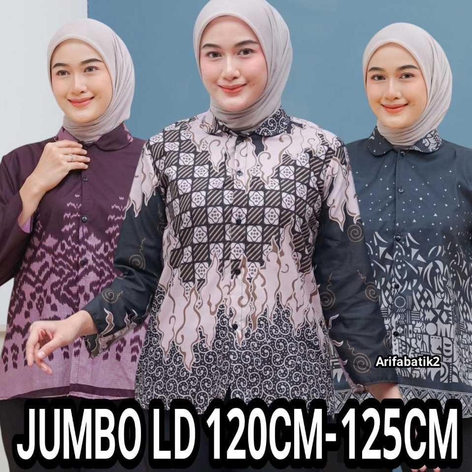 Atasan Blus Batik Wanita Jumbo Ld125Cm. Lengan Panjang Berkerah Full Kancing.Batik Kantor.Batik Kerj