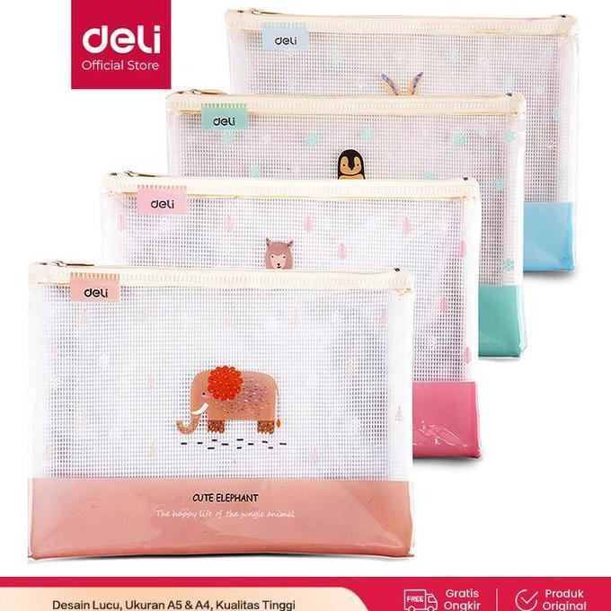 Deli Transparent Mesh Zipper Bag Map Tas Resleting Jala Ukuran A5 5992 Plastik Stationery