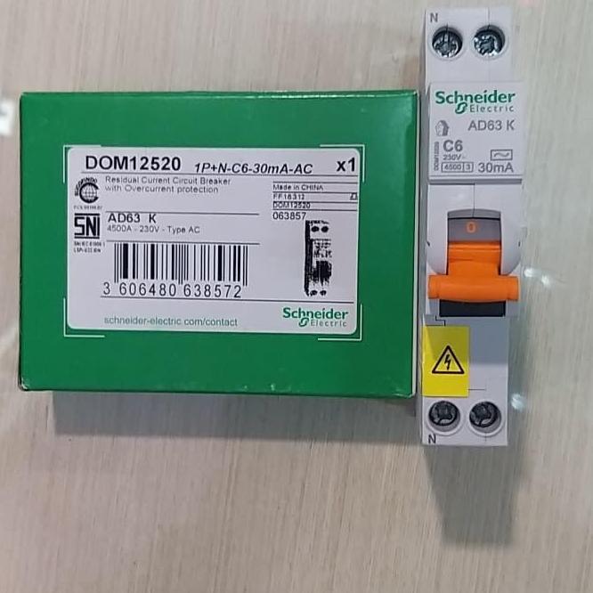 RCBO 6A Slim 1P+N-C6A-30mA Schneider