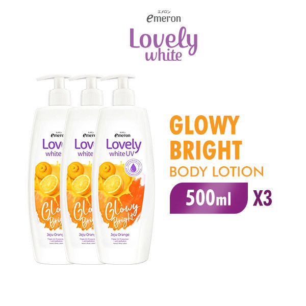 Emeron Lovely White Hand & Body Lotion UV Glowy Bright 500 ml x3
