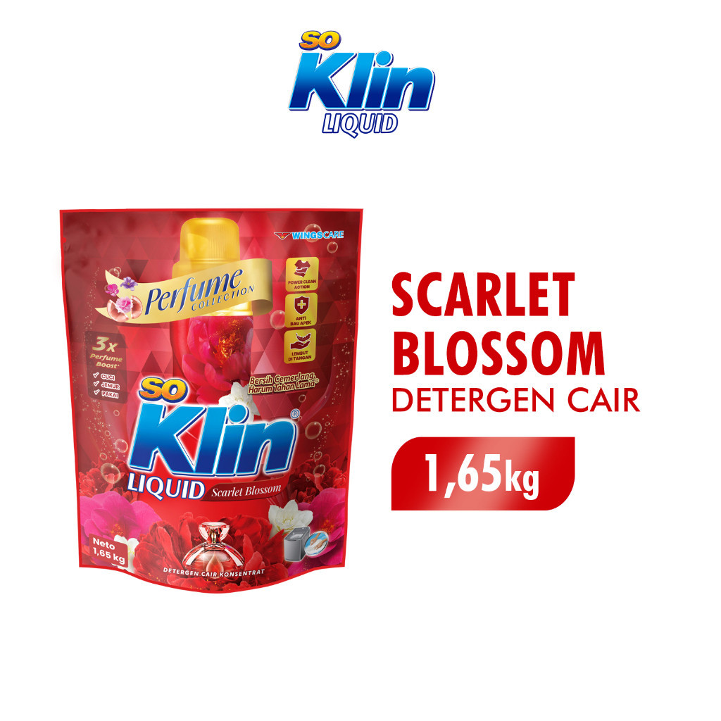 Soklin Deterjen Cair Perfume Merah Scarlet Blossom Pouch 1,65 Kg x2 - Gambar 2