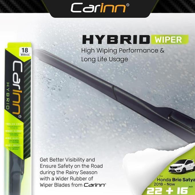 Carinn Sepasang Wiper Hybrid Kaca Depan Mobil For Honda Brio Satya 2018-Now 22 & 16 -2 Pcs (TERBAIK)