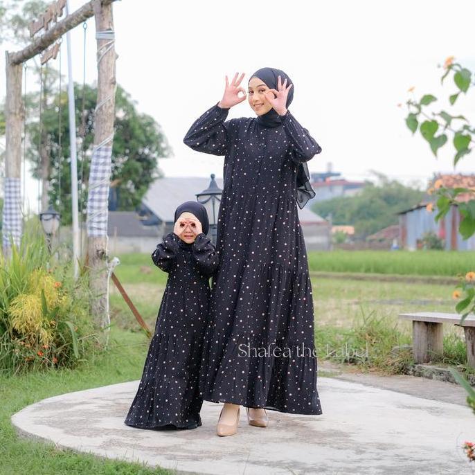 Homey Dress Polkadot Larissa Ibu Dan Anak - Gamis Couple Mom And Kids Katun Rayon Viscose Premium Ba
