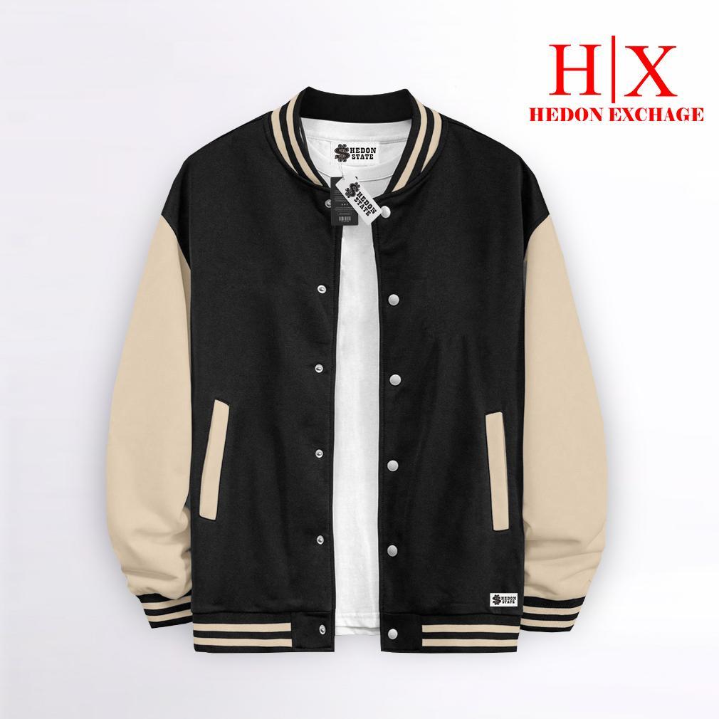 Diskon Hedon State Jacket Varsity Baseball Kancing Polos Pink Putih Pria Wanita Unisex Kekinian