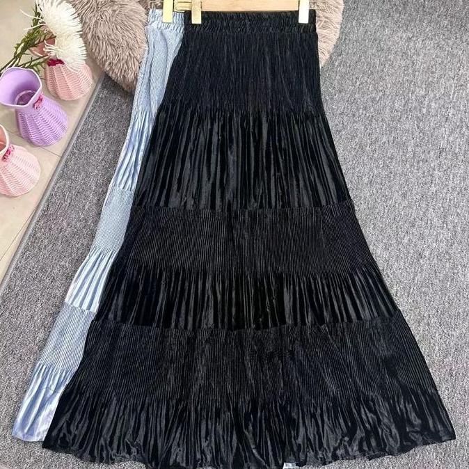 Rok SUSUN VELVET BELUDRU IMPORT  Lidi Cabang premium  / Rok susun beludru import