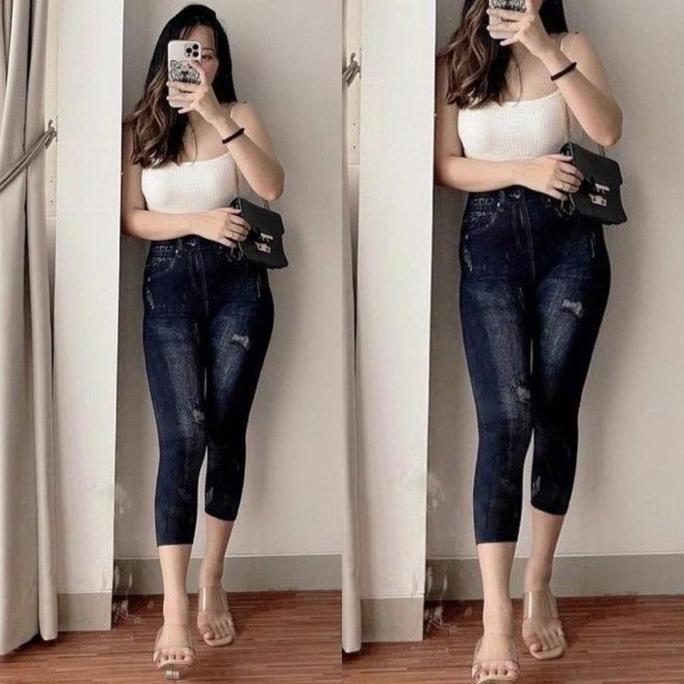 AS-Legging 7/8 ripped jeans/legging motif jeans /legging Wanita Poliester