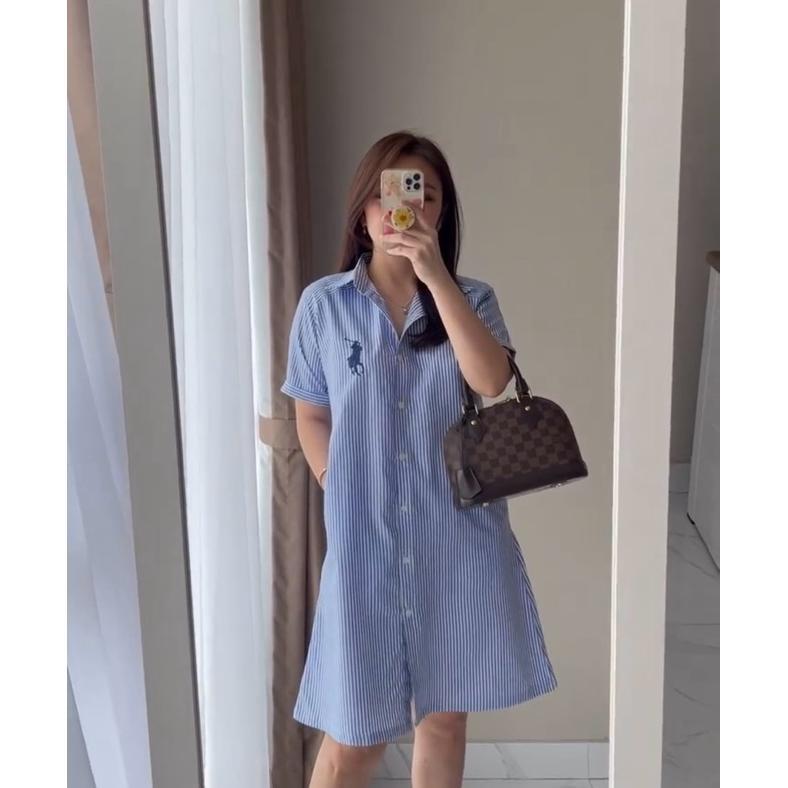 Premium Polo Stripes Dress - Midi Dress Salur Bordir Polo Katun Premium | Dress Polo Wanita | Tunik 