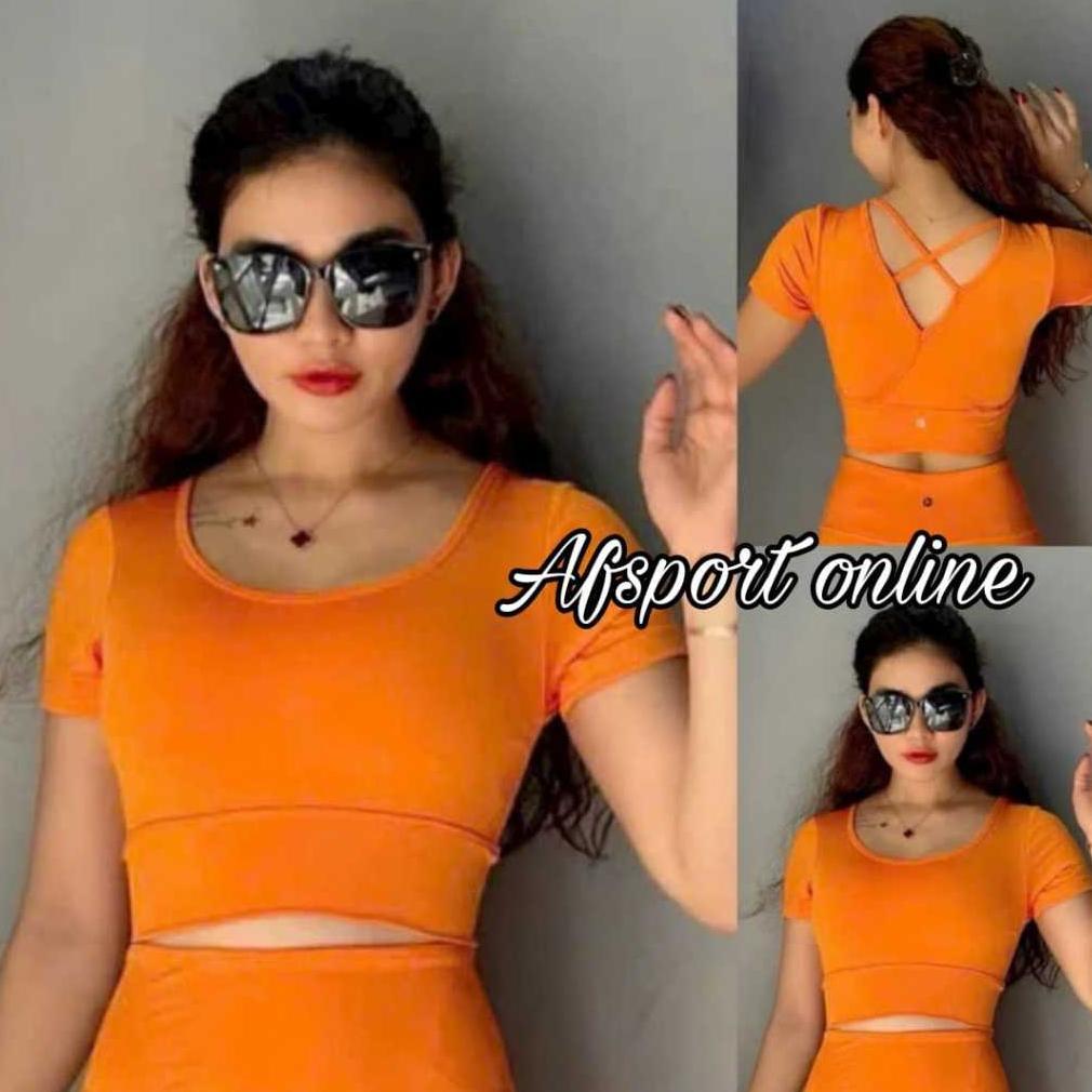 Saless Afsport Online Baju Olahraga Wanita Ungu Crop Tali Silang Belakang Crop Olahraga Senam Zumba 