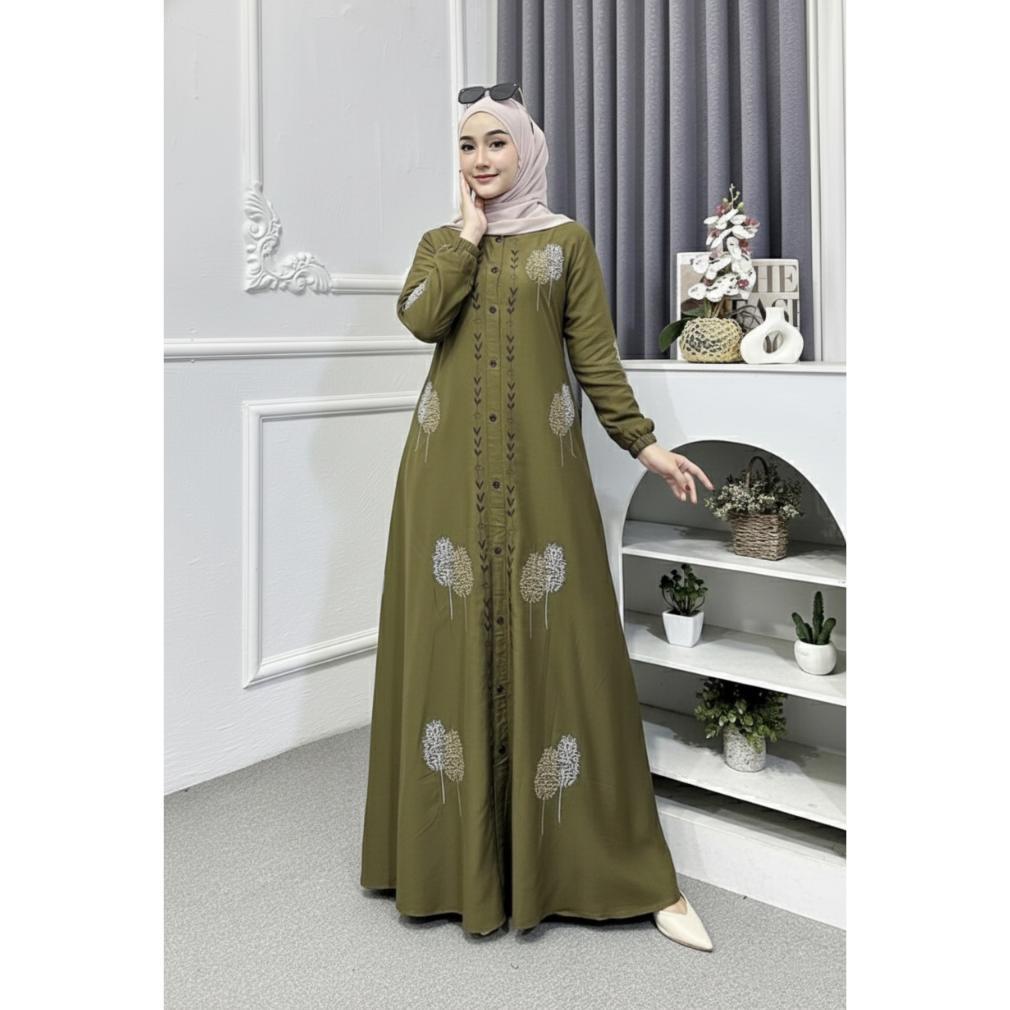 Promo Bulan Ini M L Xl Xxl Gamis Twill Rayon Premium Kombinasi Bordir Model Kancing Terbaru Jumbo Sy
