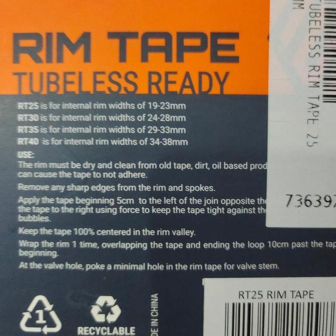 RIM TAPE SEPEDA ROADBIKE MTB ENTITY JOGON Taiwan TUBELESS RIM TAPE Entity Jogon TUBLESS READY 25MM