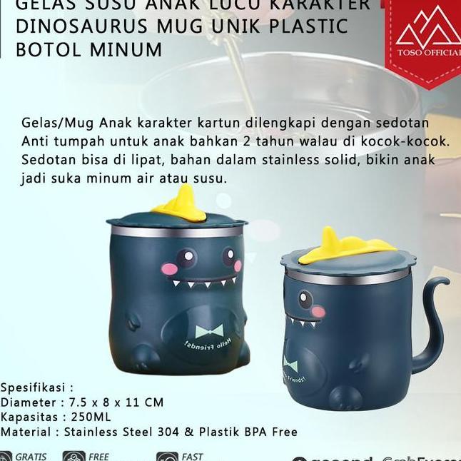 Gelas Susu Anak Lucu Kter Dinosaurus Mug Unik Plastic Botol Minum