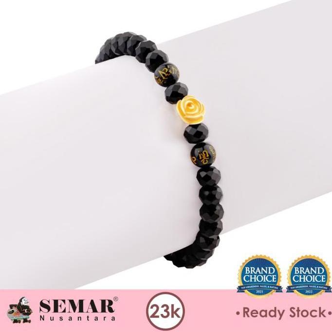 tekar_shop - gelang emas tali kristal hitam rusela flower gold 23k semar nusantara